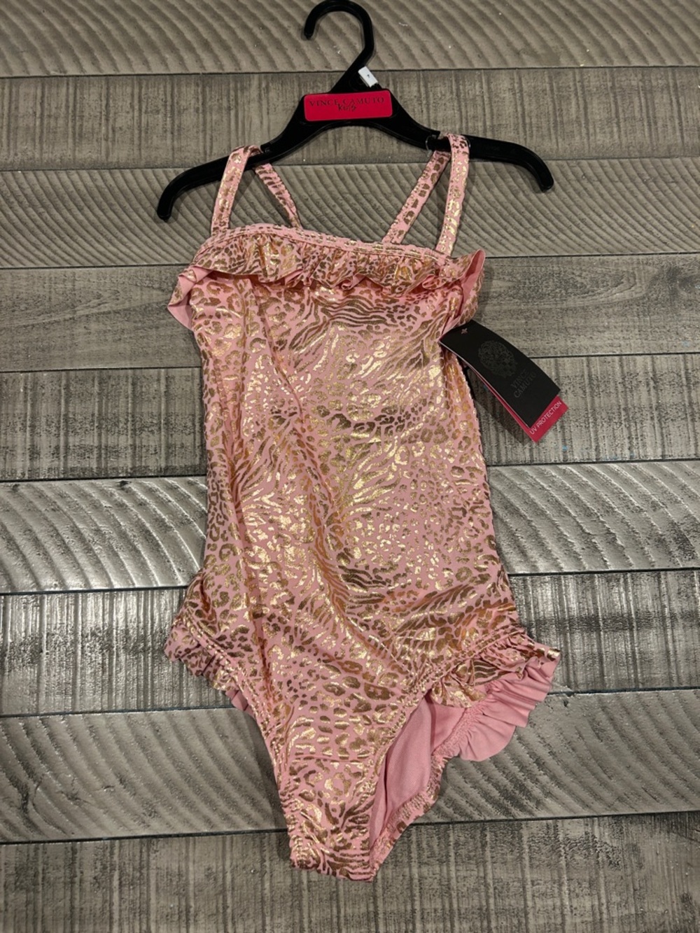 Vince Camuto Pink One-Piece Swimsuit with Gold Animal Print